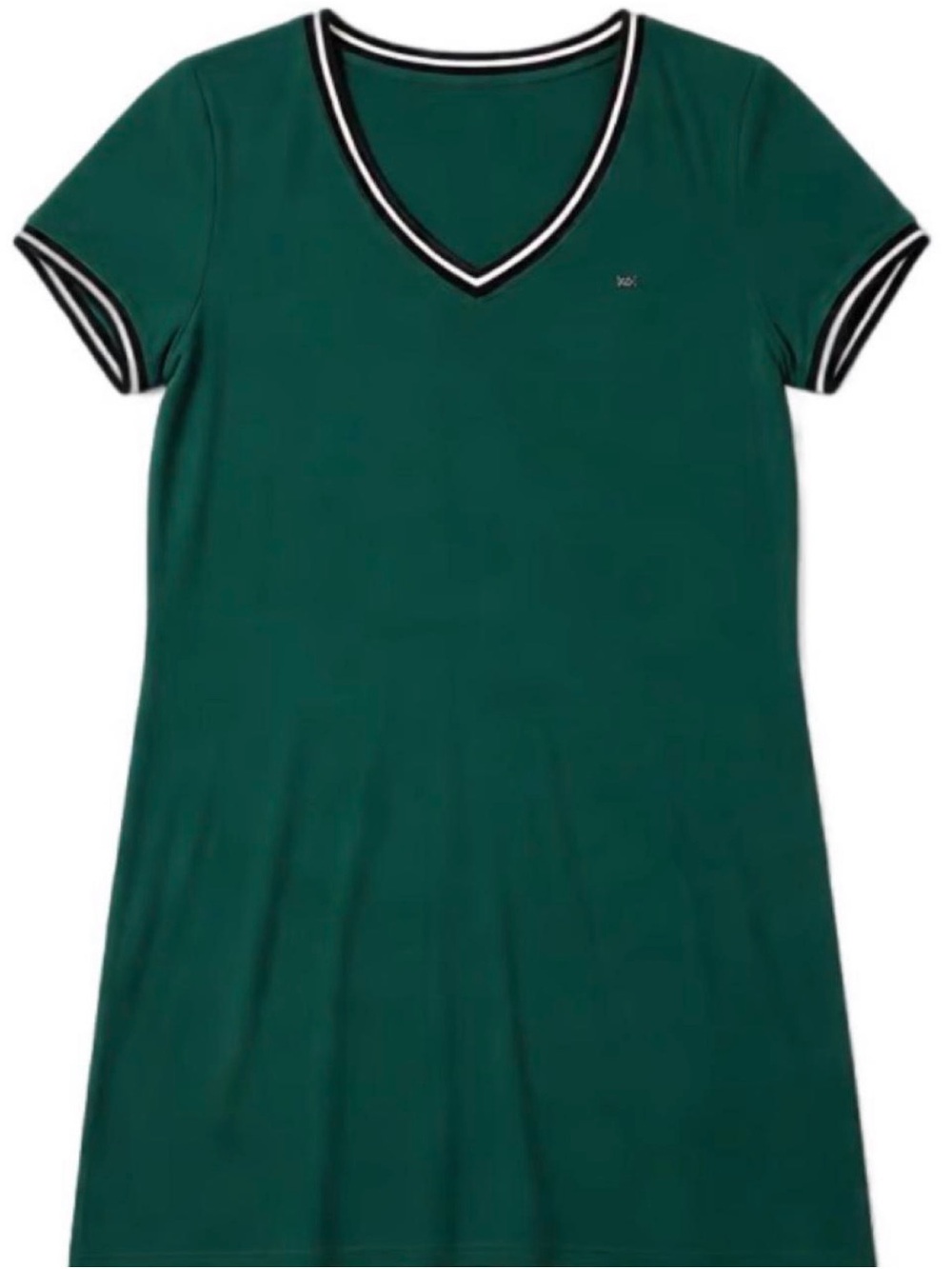 Tommy Hilfiger Deep Green V-Neck Dress with Contrast Stripe Trim